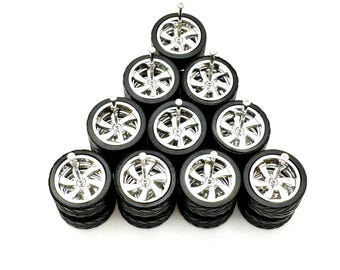 Billet Blade Chrome (5 PACK SET) 12.7mm for 83 Silverado - 1/64 Scale w/ Rubber Tires