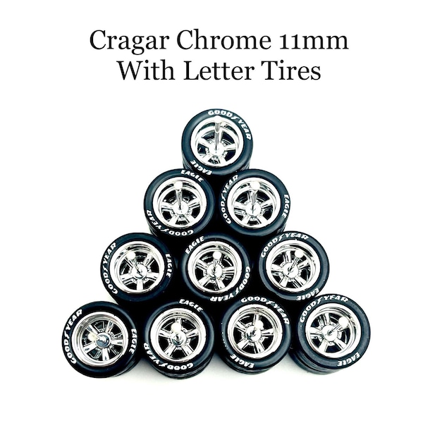 Cragar Chrome 11mm/11mm (5 PACK) with Letter Tires - 1/64 Scale w/ Rubber Tires