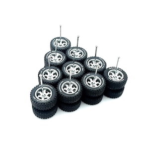 Tout-terrain Te37 argent avec inscriptions (LOT de 5) 14 mm - Échelle 1/64 avec pneus en caoutchouc