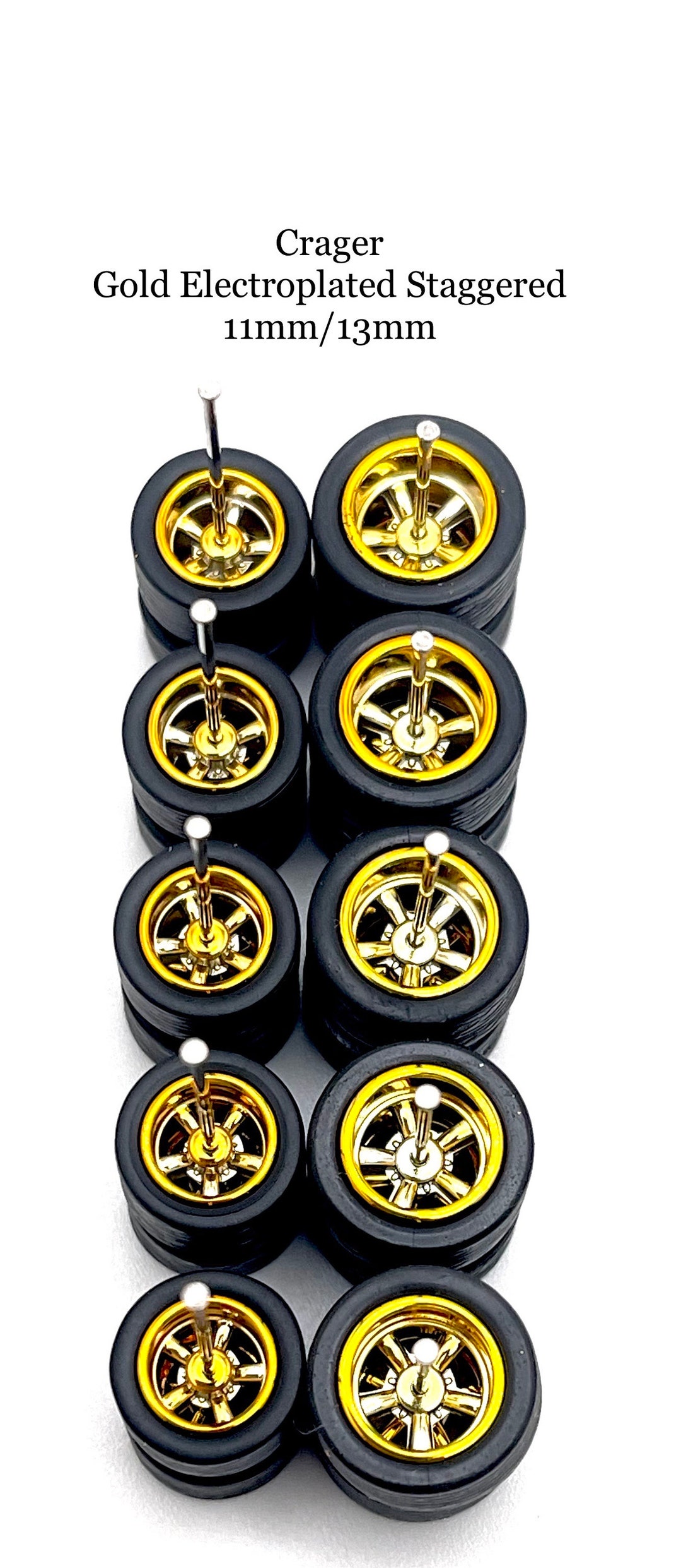 5x Cerchi Cromati Cragar 11/13mm con Pneumatici in Gomma Letterati per