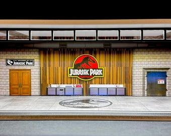 ジュラシックパークの入り口ゲート、開閉ドア付き、ホット