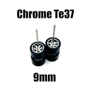 Te37 Chrome Electroplated 9mm (25 Pack Set) - 1/64 Scale w/ Rubber Tires