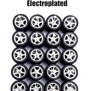 5 Spoke Chrome Electroplated (10 PACK SET) 11 mm - 1/64 Scale w/ Rubber Tires