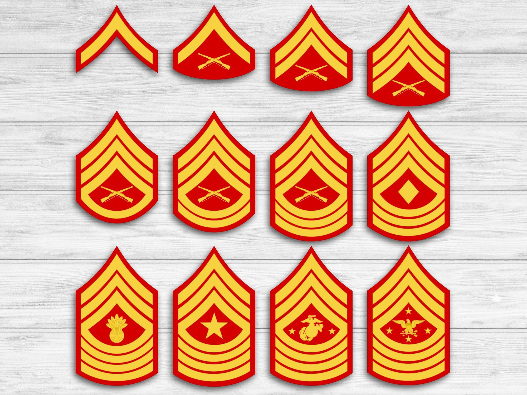 Marine Corps Enlisted Ranks Dress Vinyl Stickers, USMC Stickers, "Official Hobbyist of the USMC; License number 36323"