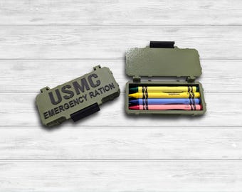 USMC Emergency Ration 3D Printed Box with Surprise Crayons - Fun Gag Gift for Marines! Official Hobbyist of the USMC; License number 36323