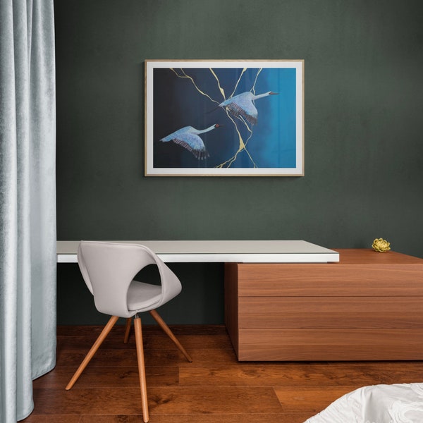 CRANE Textured PAINTING For BIRD Lovers - Environmentally Friendly Wall Art For Home Wall Decor