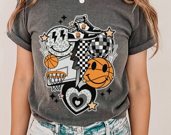 Comfort Colors Basketball T Shirt, Game Day Shirt, Basketball Mom, Women Basketball Shirts, Basketball Gifts, Game Season Tees,Checkered Tee