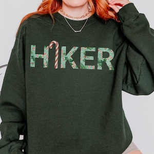 Hiking Sweatshirt, Christmas Hiking Shirt, Gift for Hikers, Hiker Lover Gift, Candy Cane Sweatshirt, Outdoor Enthusiast Gift,Hiking Crewneck