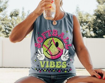 Comfort Colors Softball Tank Top, Gameday Top, Cute Softball Shirt, Softball Gifts for Player, Softball Mom Tank Top, Softball Vibes Top
