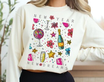 Comfort Colors New Years Shirt, New Year 2026 Shirt, Long Sleeve Holiday Shirt, Champagne Shirt, Celebration Shirt, Disco Ball Shirt
