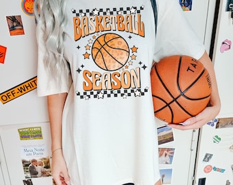 Comfort Colors Basketball Shirt, Game Day Shirt, Basketball Season Shirt,Women Basketball Shirt,Basketball Gift for Girl,CheckeredBasketball