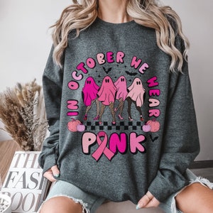 Halloween Sweatshirt Women, Ghost Sweatshirt, Breast Cancer Shirt, Breast Cancer Awareness Shirt, Cancer Survivor Sweatshirt