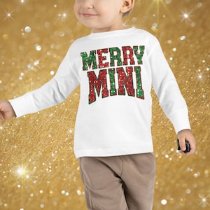 Merry Mini Shirt, Toddler Sweatshirt Christmas, Kid Crewneck Christmas, Faux Glitter Christmas, Childrens Christmas Shirts, Mini TShirt