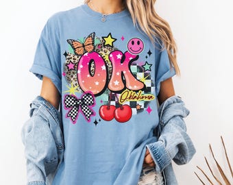 Comfort Colors OK Shirt, Summer Fruit Shirt, Checkered Bow Shirt, Travel Shirts, State Shirt, Oklahoma Shirt, Souvenir Shirts, Home Tee