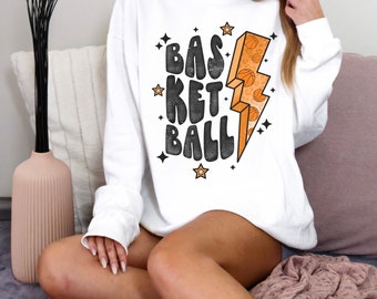 Comfort Colors Basketball Sweatshirt, Basketball Crewneck, Retro Basketball Shirt, Gameday Sweatshirt, Lightning Bolt Sweatshirt