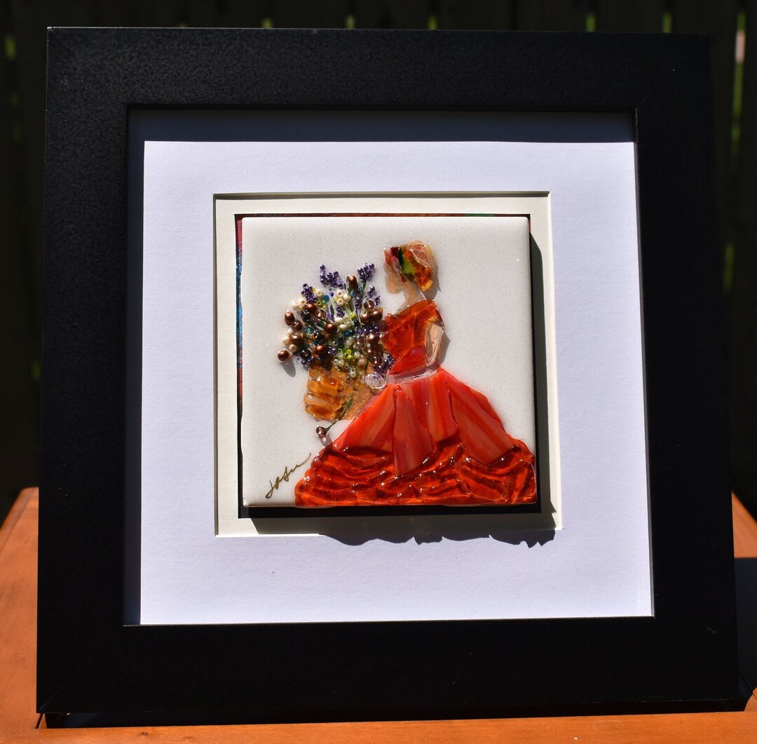 Glass Art Lady in Red 3-D Art Wall Decor Flower Abstract - Etsy