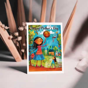 Tarjeta del día de la madre de Park Basketball - 3 opciones de mensajes diferentes, en blanco o personalizado - incluye sobre de su elección