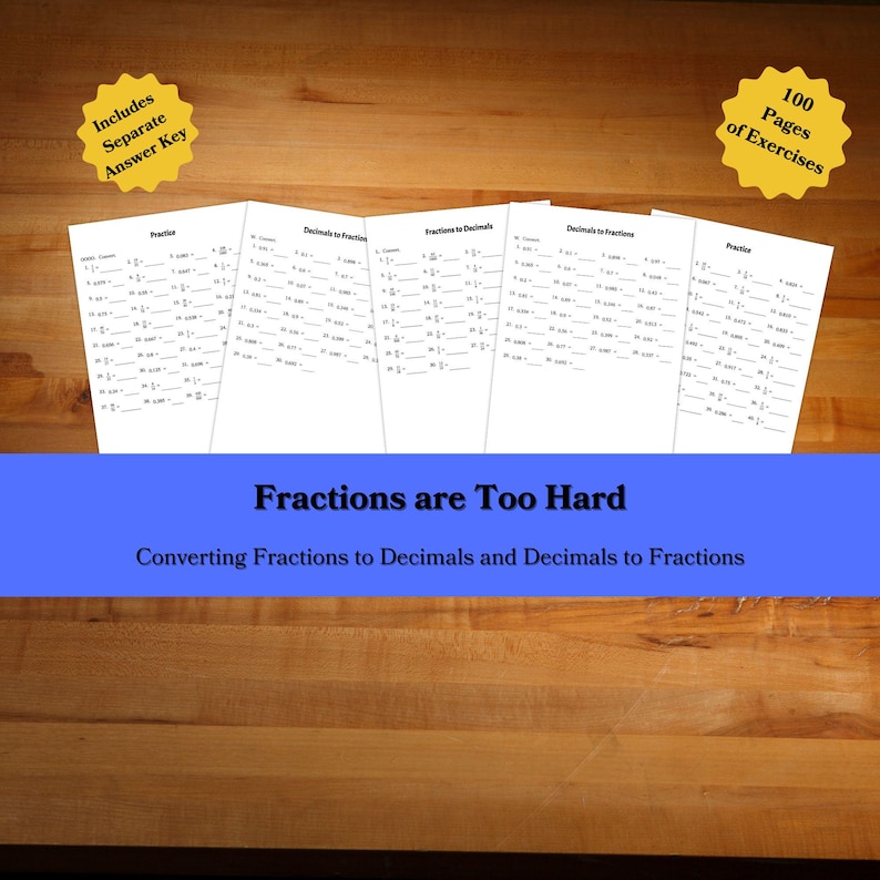 Fractions to Decimals Practice Worksheets: 100 Pages (digital Download ...