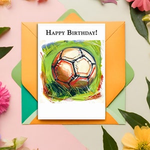 Cartão de aniversário de futebol - 3 opções de mensagens diferentes, em branco ou personalizadas - inclui envelope à sua escolha