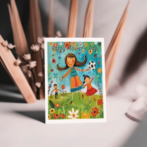 Cartão exclusivo do Dia das Mães da Soccer Mom - 3 opções de mensagens diferentes, em branco ou personalizadas - inclui envelope de sua escolha