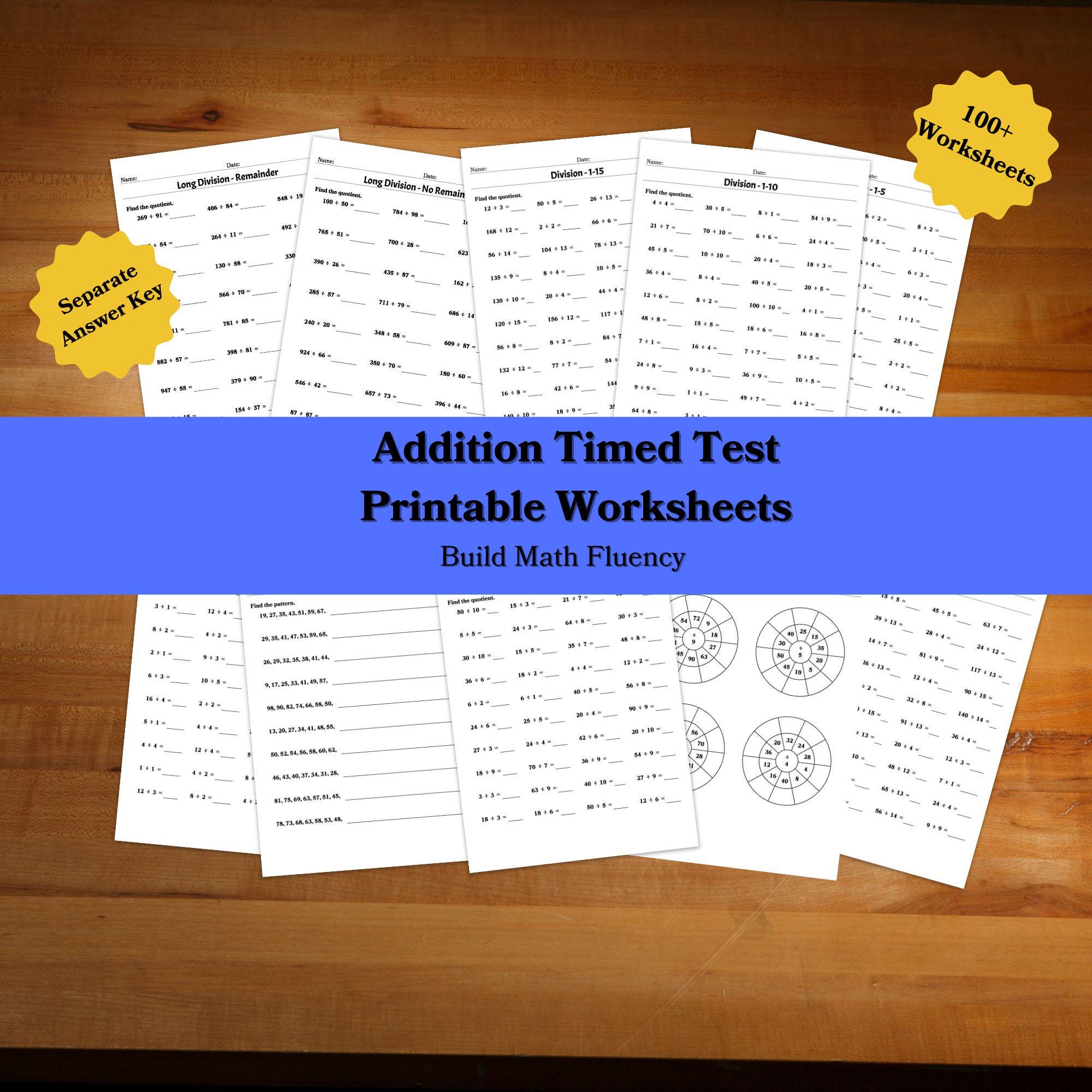Addition Timed Math Tests: 0-15 Facts, Homeschool & Classroom (PDF ...