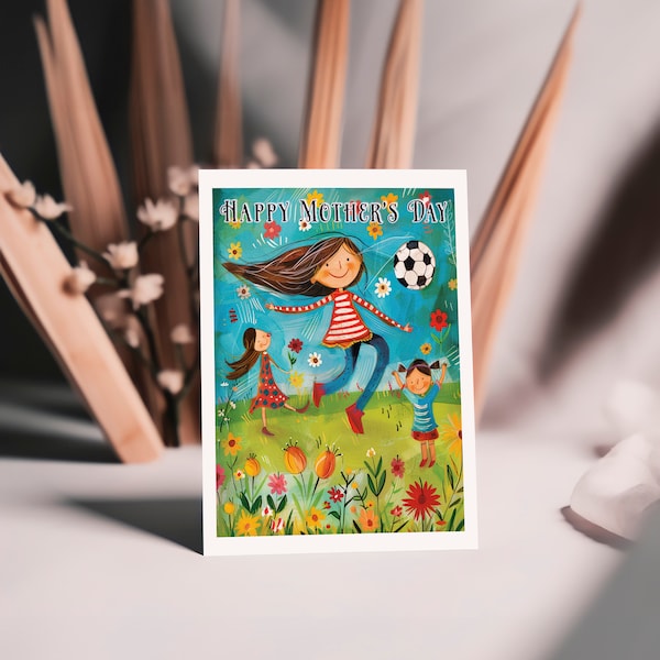 Active Soccer Mom Mother's day card - 3 different message options, blank, or custom - includes envelope of your choice