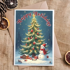 Biglietto di auguri per le feste di hockey - Pupazzo di neve di Natale - Disponibile da solo o in confezione da 12 con una scatola scintillante - * Personalizza il messaggio frontale o interno