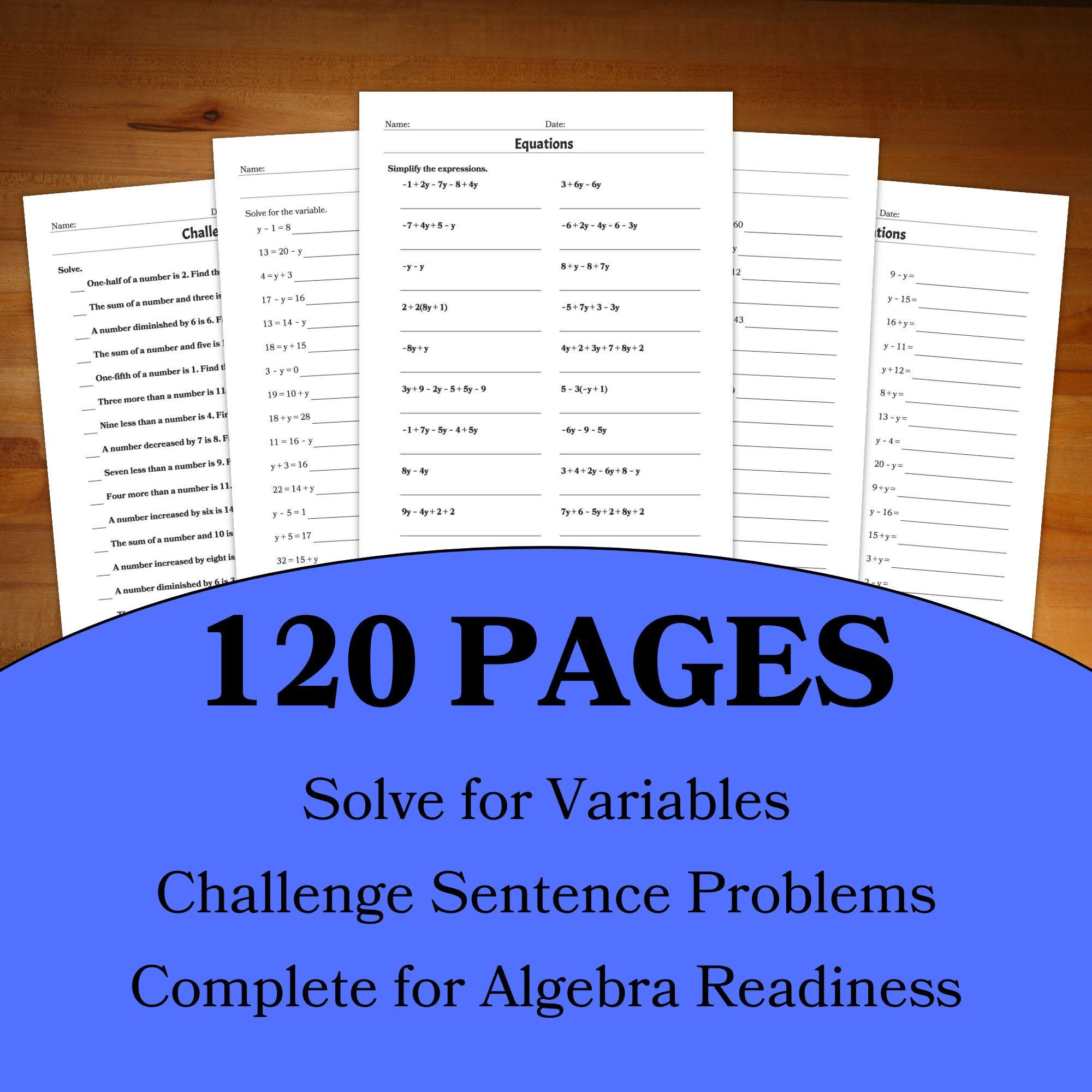 Algebra Practice Worksheets: 120 Pages, With Answer Key (digital ...