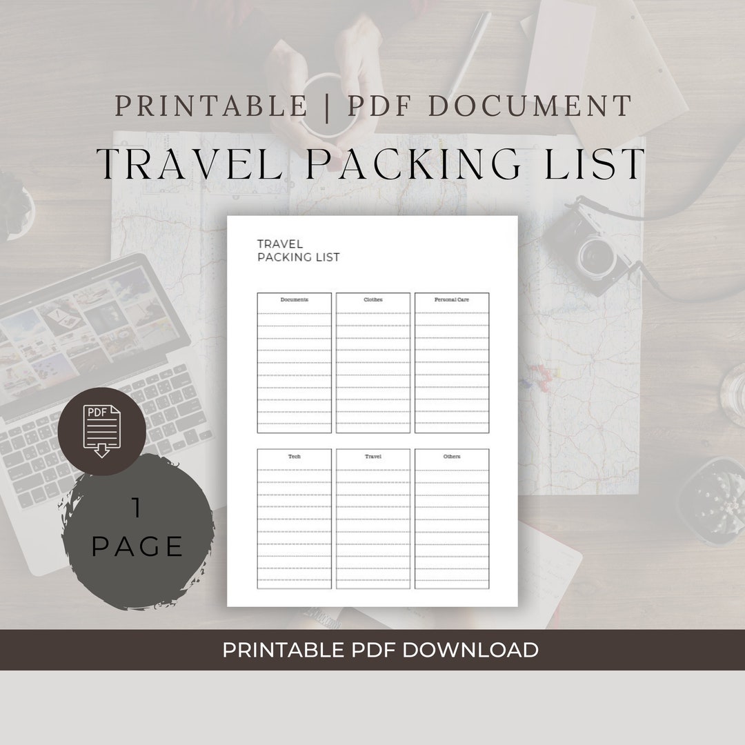 Printable Travel Packing List, Travel Checklist, Travel Planner ...