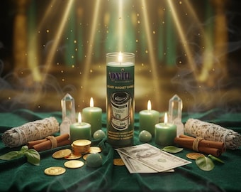 Set de vela y aceite magnético para el dinero de 7 días, kit ritual de abundancia y herramientas para la manifestación de la prosperidad y la suerte financiera.