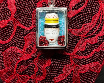 Pendentif Médaille Ancien - Plaqué Or - Breloque Clown - Bijou Vintage