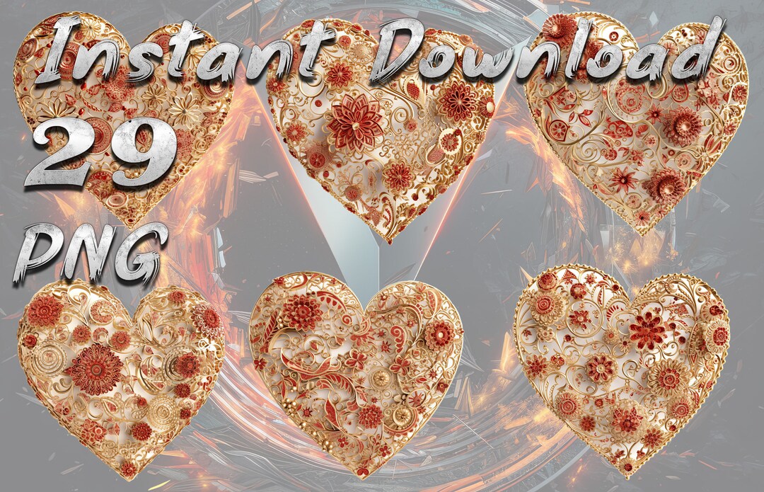 Floral Heart Clipart Bundle | Luxury Valentine PNG Graphics (digital ...