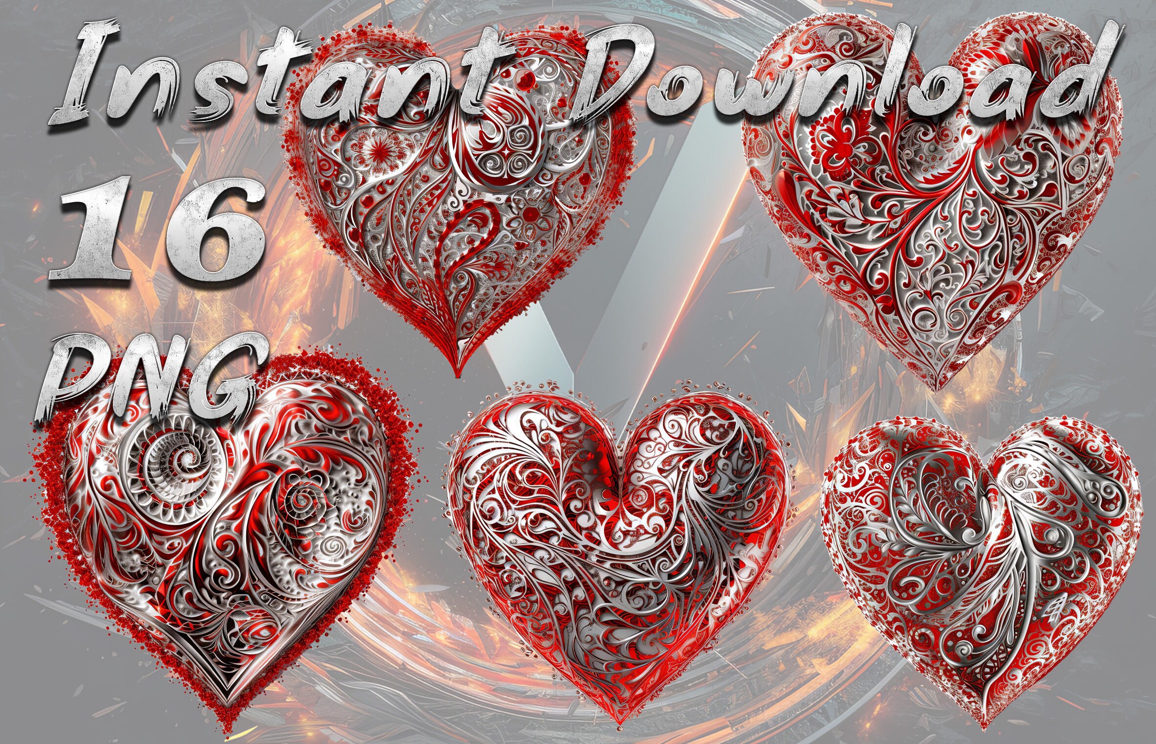 Valentine Heart PNG Bundle 16 Designs | Romantic Heart Clipart | Love ...