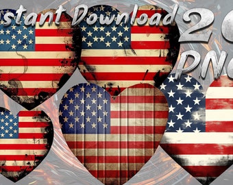 Grunge American Flag Heart PNG Bundle | Patriotic USA Clipart (Digital Download)