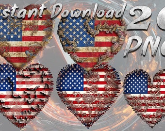 Distressed USA Heart PNG Bundle | Grunge American Flag Clipart (Digital Download)