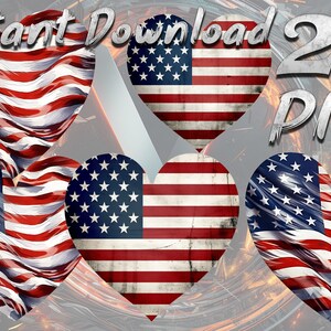 Ilustração clipart de bandeira americana em forma de coração IV, coração patriótico, adesivos transparentes para impressão em PNG, download instantâneo Dia da Independência