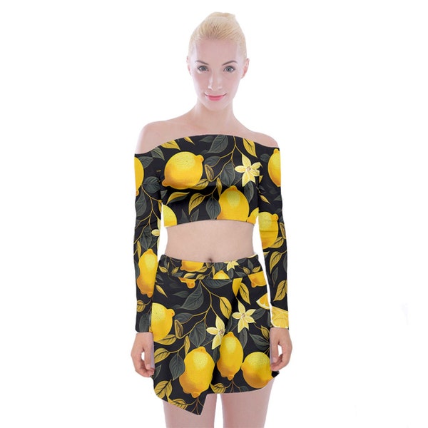 Sorrento Lemon Delight Off Shoulder Top with Mini Skirt Set