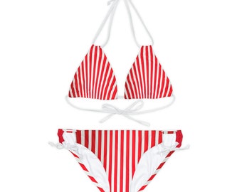 Red Linear Luxe Strappy Bikini Set
