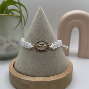 Bracelet Réglable Nylon Catholique Vierge Marie Blanc Adulte Fait Main