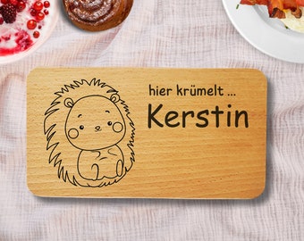 Children's breakfast boards, snack boards made of solid beech wood - can be personalized - gift / christening present - motif: hedgehog