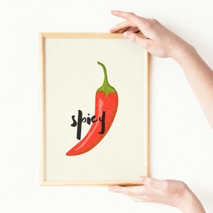Spicy Chilli Pepper Art Print Fun Wall Print For Kitchen Living Room Decor A5, A4 Poster image 1