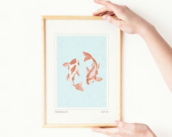 Koi Fisch Nishikigoi Japan Kunstdruck | Japanisch inspiriertes Poster | A5, A4 ungerahmtes Poster