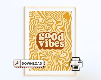 Good Vibes Retro Yellow | Digital Download | Instant Print at Home