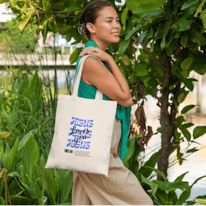 Jesus Loves You Tote Bag, Christian Faith Carryall, Jesus Loves You Bible Verse Shopper, Canvas Shoulder Bag for Women, Inspirational Quote