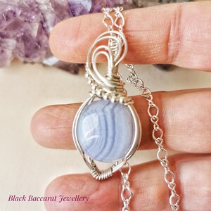 Tengri Pendant wirewrapped in Silver Filled and Agata blue lace image 3