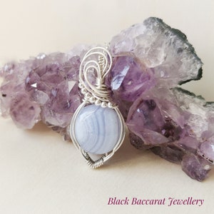 Tengri Pendant wirewrapped in Silver Filled and Agata blue lace image 1
