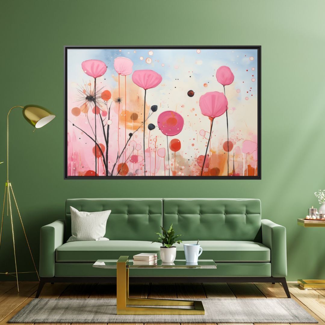 Framed Pink Abstract Flower Art Bedroom Decor Art for Home Etsy