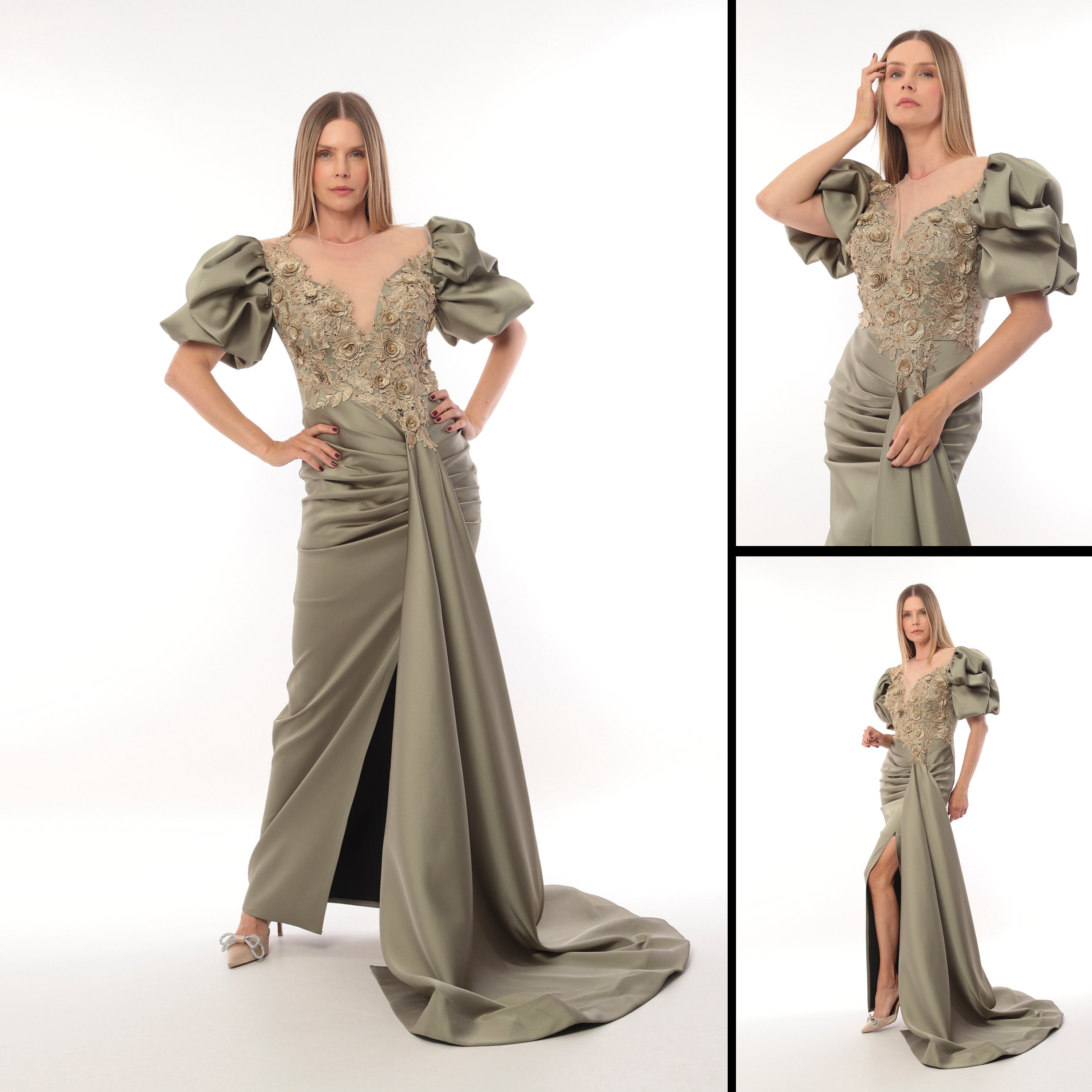 Olive green and gold dress 2025