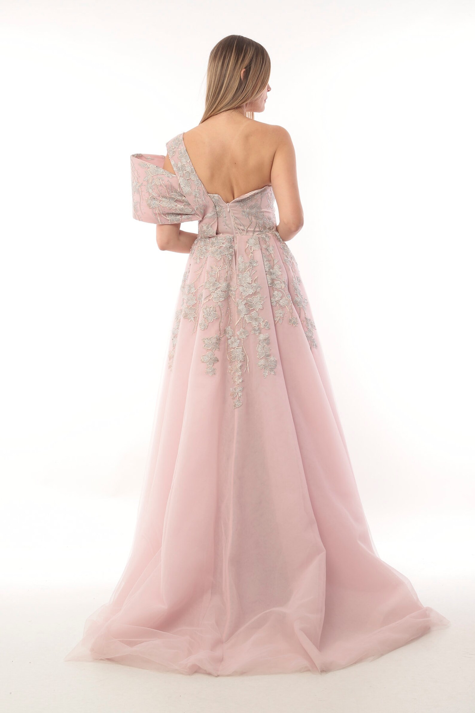 Vivid Pink One Shoulder Satin Formal Gown main image 0