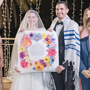 Custom floral Ketubah Jewish Wedding Marriage Contract, Watercolor, personalized, 24 K gold gilding, Anniversary Gift